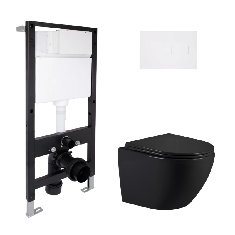 Готовое решение Qtap для ванной комнаты: подвесной унитаз Jay Ultra Quiet 485x360x320 + комплект инсталляции Standard (линейная кнопка White)