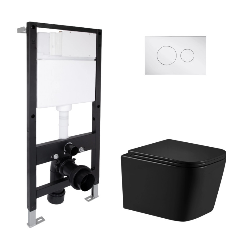 Готове рішення Qtap для ванної кімнати: підвісний унітаз Crow Ultra Quiet 485x340x290 + комплект інсталяції Standard (кругла клавіша Chrome)