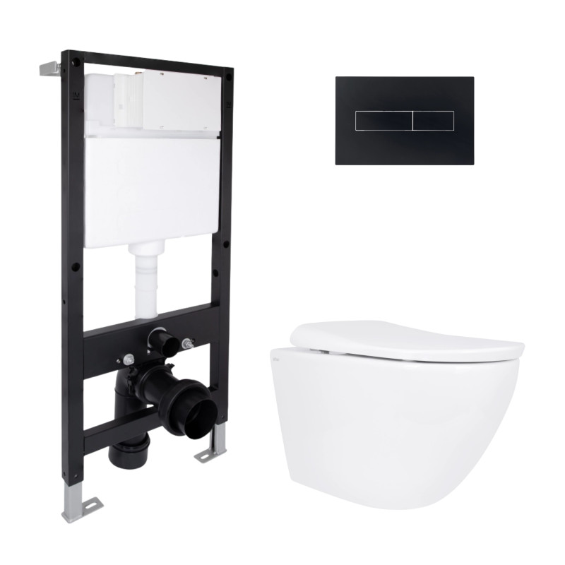 Готовое решение Qtap для ванной комнаты: подвесной унитаз Robin ML Ultra Quiet 520x365x365 + комплект инсталляции Standard (линейная кнопка Black)