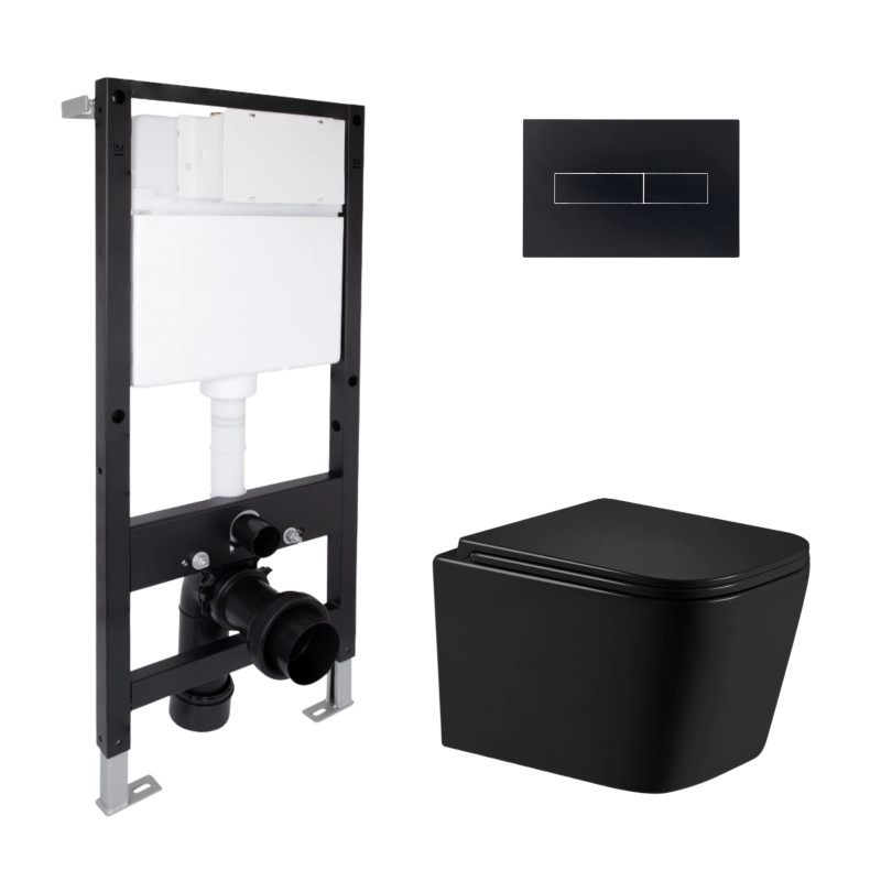 Готовое решение Qtap для ванной комнаты: подвесной унитаз Crow Ultra Quiet 485x340x290 + комплект инсталляции Standard (линейная кнопка Black)