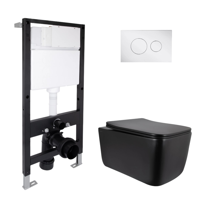 Готовое решение Qtap для ванной комнаты: подвесной унитаз Gemini Ultra Quiet 520x360x350 + комплект инсталляции Standard (круглая кнопка Chrome)