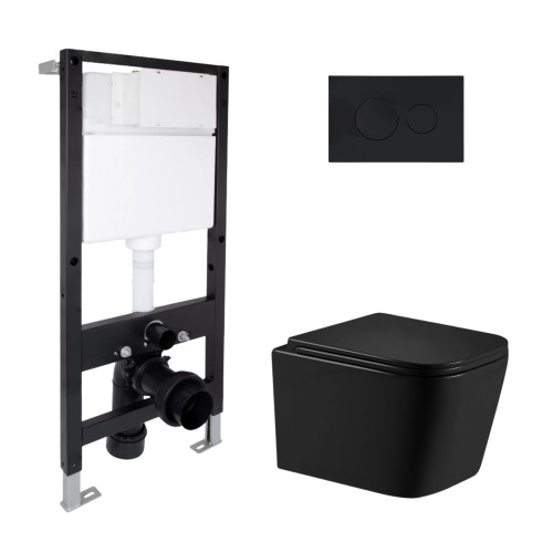 Готове рішення Qtap для ванної кімнати: підвісний унітаз Crow Ultra Quiet 485x340x290 + комплект інсталяції Standard (кругла клавіша Black)